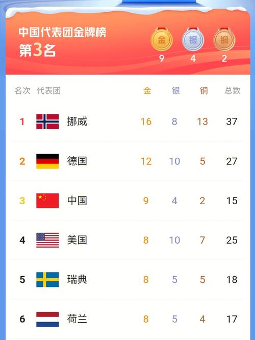 冬奥会奖牌榜排名